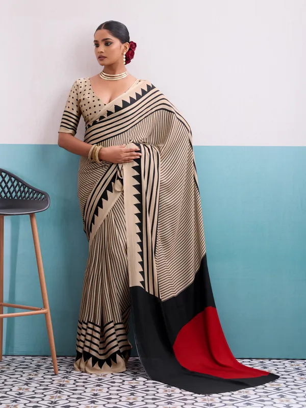 Cream_Black_Modal_Silk_Stripe_Print_Red_Pallu_Saree_For_Women