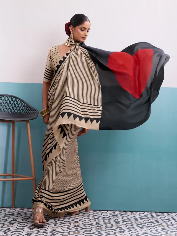 Cream_Black_Modal_Silk_Stripe_Print_Red_Pallu_Saree_For_Women