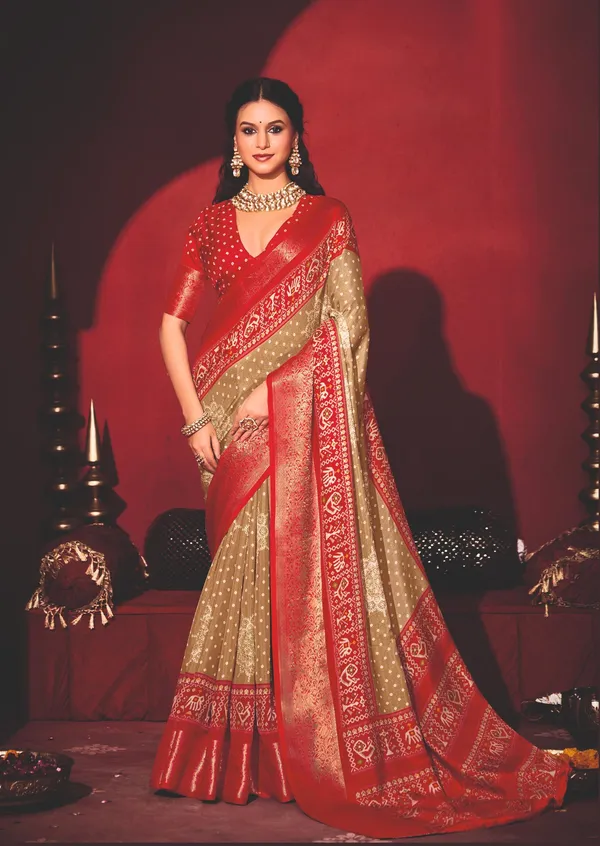 Brown_Red_Modal_Silk_Bandhani_Jacquard_Patola_Saree_For_Women
