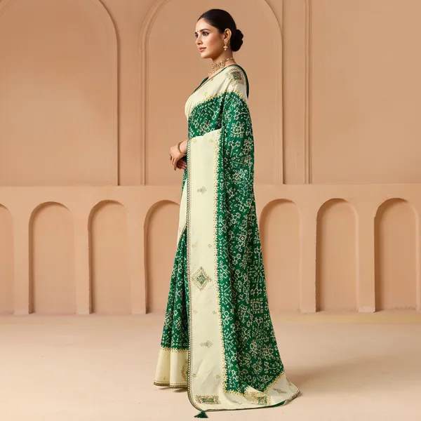 Cream_Green_Velvet_Tussar_Silk_Ikat_Print_Saree_For_Women_ODHNEE_LEGACY