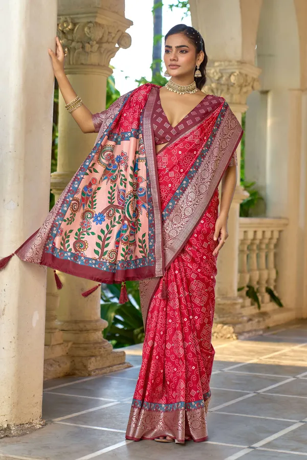 Red_Russian_Silk_Embroidered_Peacock_Motif_Saree_For_Women