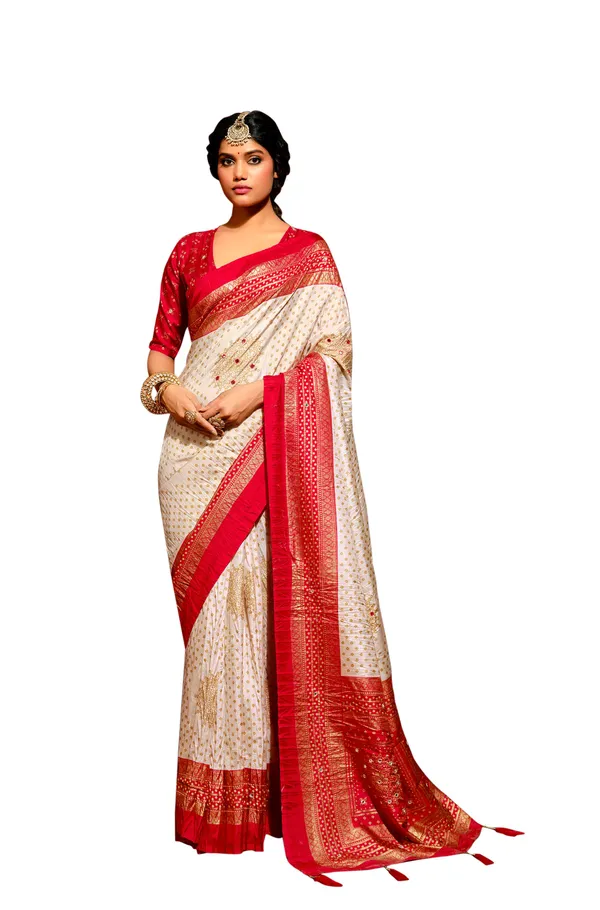 Off_White_Velvet_Tussar_Silk_Red_Border_Gold_Zari_Saree_For_Women