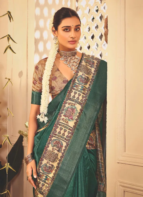 Green_Pure_Tussar_Silk_Woven_Border_Saree_For_Women