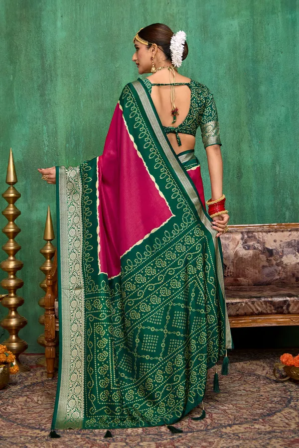 Magenta_Green_Velvet_Tussar_Silk_Zari_Border_Saree_For_Women
