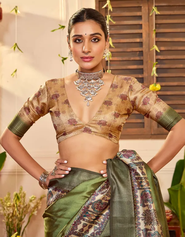 Olive_Green_Pure_Tussar_Silk_Zari_Work_Saree_For_Women