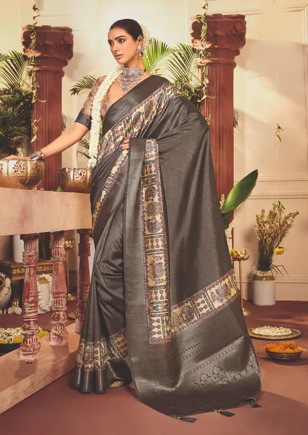 Grey_Pure_Tussar_Silk_Woven_Border_Pallu_Saree_For_Women