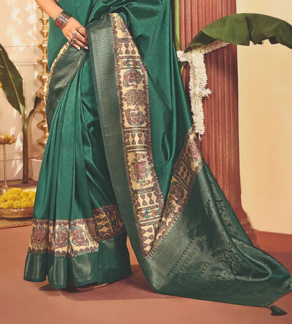 Green_Pure_Tussar_Silk_Woven_Border_Saree_For_Women