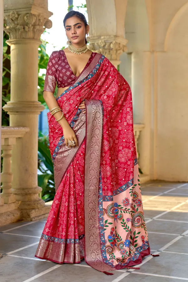 Red_Russian_Silk_Embroidered_Peacock_Motif_Saree_For_Women