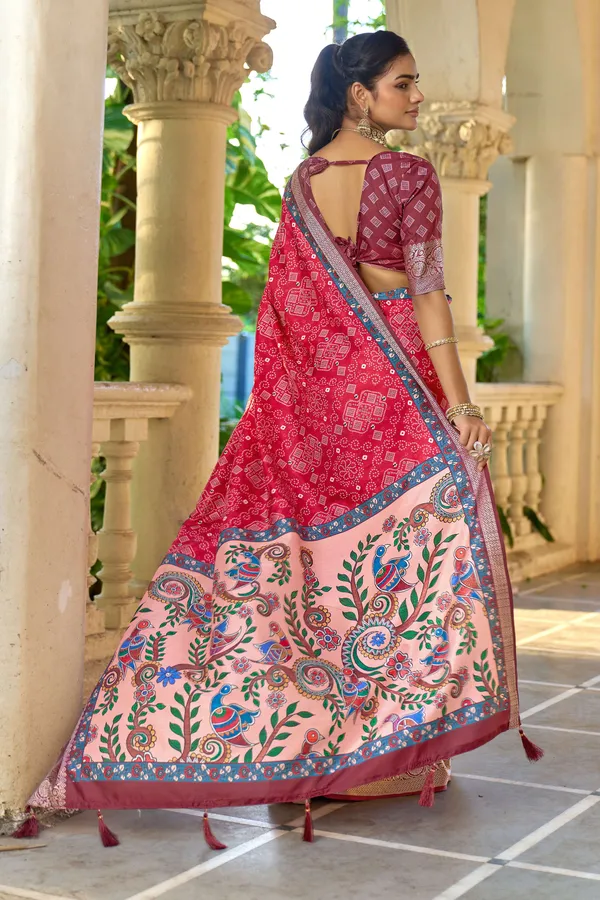Red_Russian_Silk_Embroidered_Peacock_Motif_Saree_For_Women