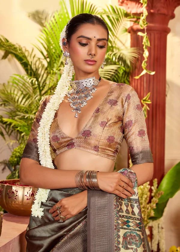 Grey_Pure_Tussar_Silk_Woven_Border_Pallu_Saree_For_Women