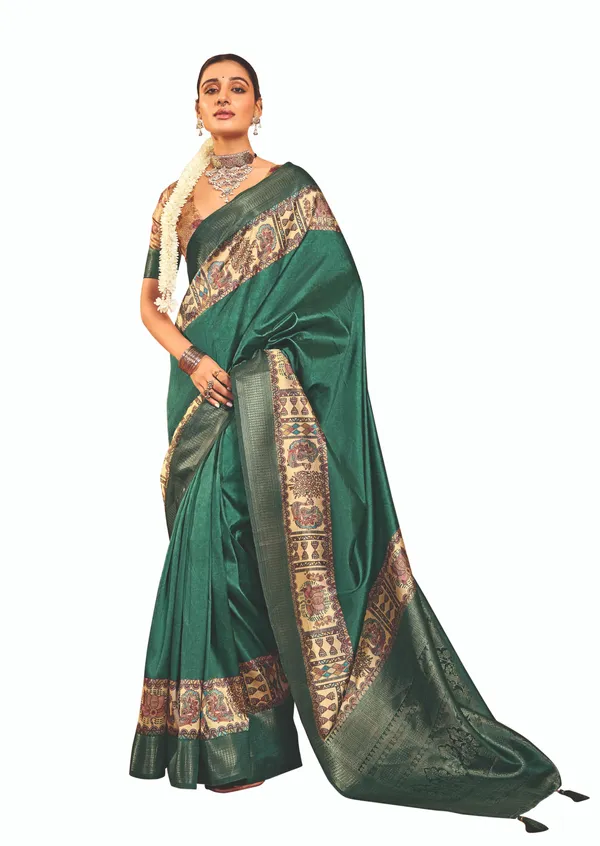Green_Pure_Tussar_Silk_Woven_Border_Saree_For_Women