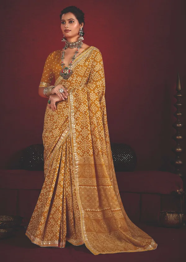 Mustard_Yellow_Velvet_Tussar_Silk_Bandhani_Zari_Border_Saree_For_Women