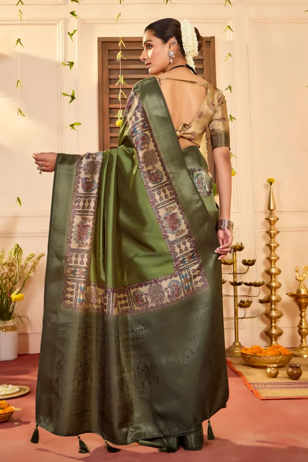 Olive_Green_Pure_Tussar_Silk_Zari_Work_Saree_For_Women