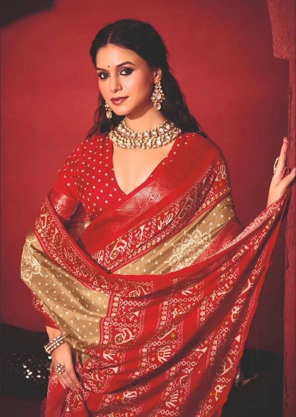 Brown_Red_Modal_Silk_Bandhani_Jacquard_Patola_Saree_For_Women