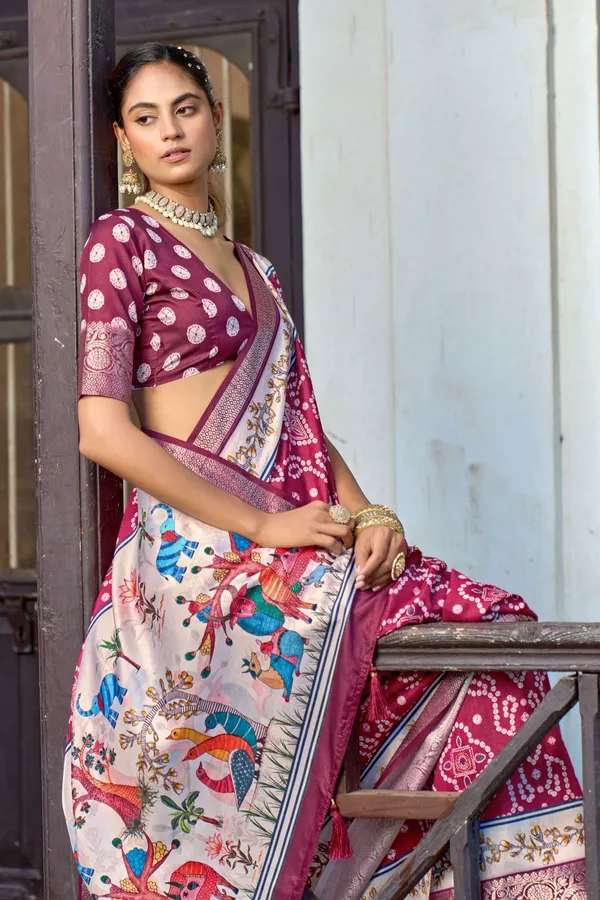 Maroon_Russian_Silk_Bandhani_Paithani_Border_Saree_For_Women