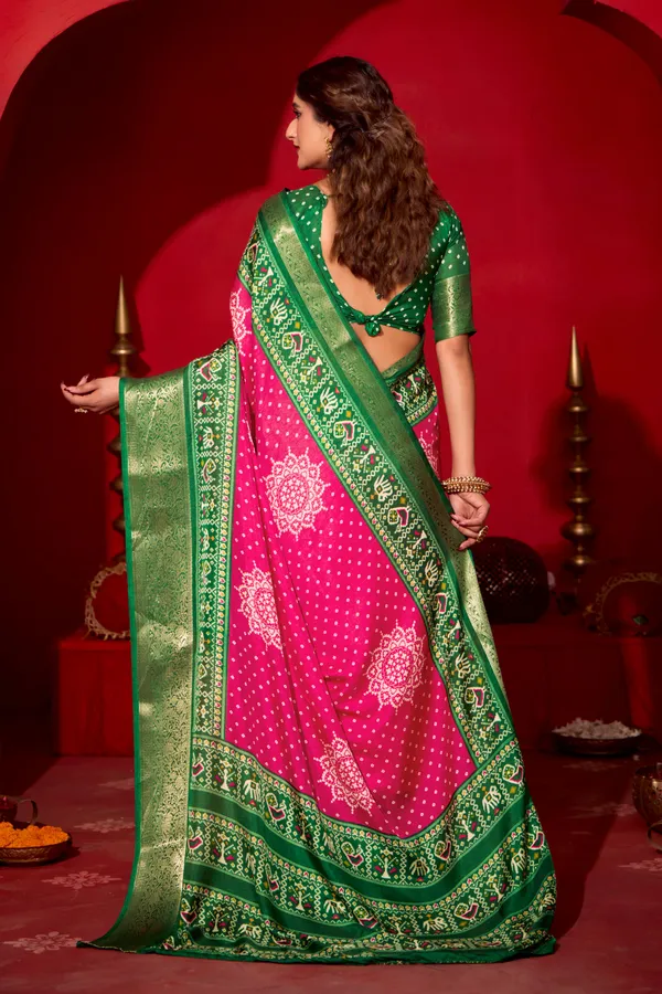 Pink_Green_Dola_Jacquard_Patola_Embroidered_Border_Saree_For_Women