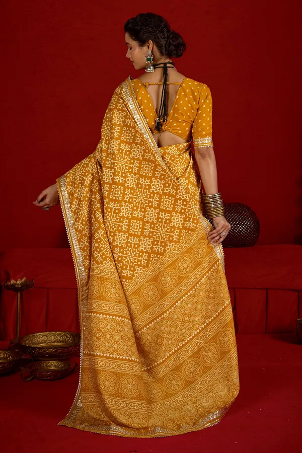 Mustard_Yellow_Velvet_Tussar_Silk_Bandhani_Zari_Border_Saree_For_Women