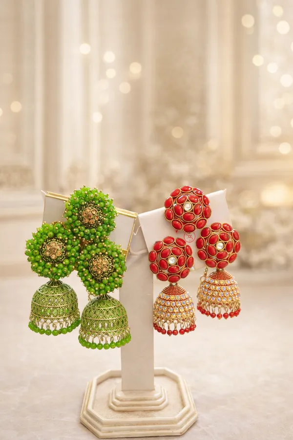 Red_Green_Alloy_Beaded_Jhumka_Earrings_For_Women