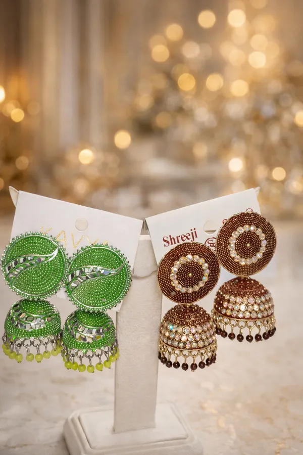Green_&_Brown_Beaded_Jhumka_Earrings_Set_For_Women_(Pack_of_2_)