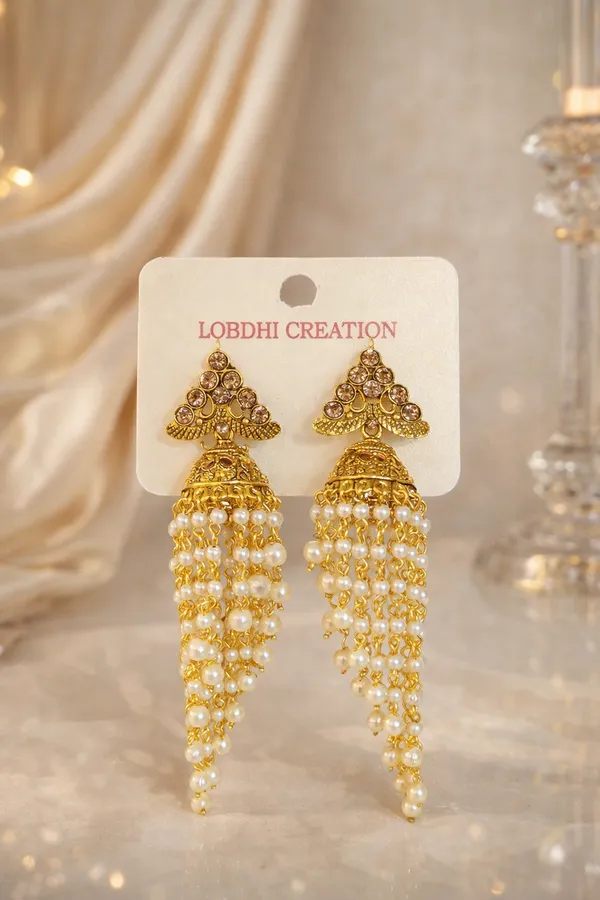 Gold_Pearl_Strand_Jhumka_Earrings_For_Women