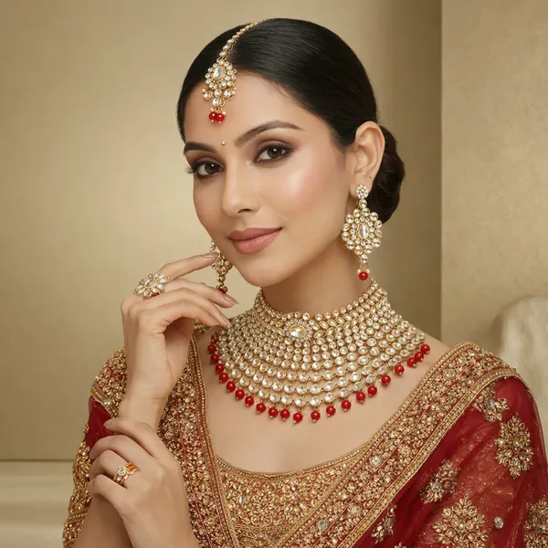 Gold_Pink_Kundan_Red_Stone_Bridal_Necklace_Set_With_Maang_Tikka_For_Women