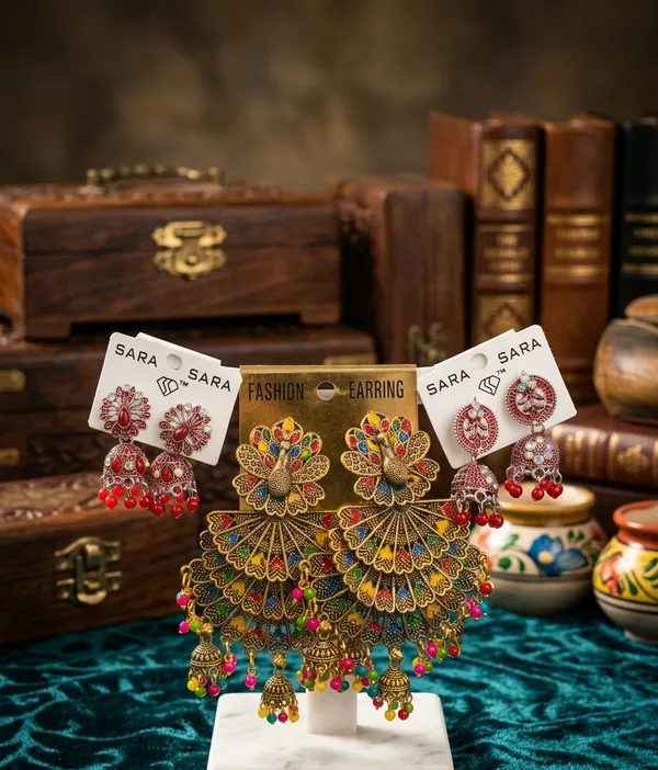 Gold_Alloy_Peacock_Multicolor_Bead_Jhumka_Earrings_For_Women_(Pack_of_3_)