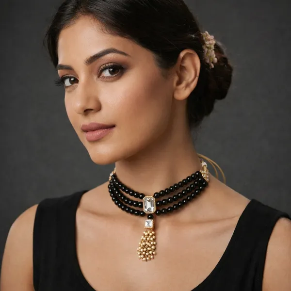 Black_&_Gold_Beaded_Choker_Necklace_For_Women
