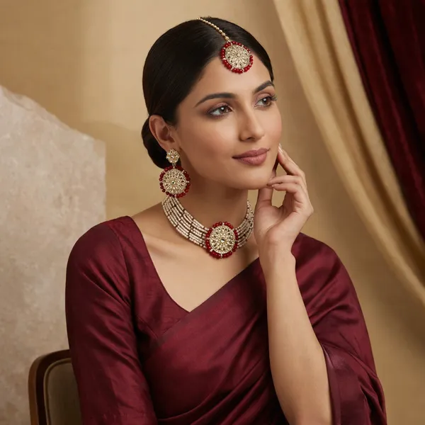 Gold_&_Red_Kundan_Floral_Jewellery_Set_For_Women