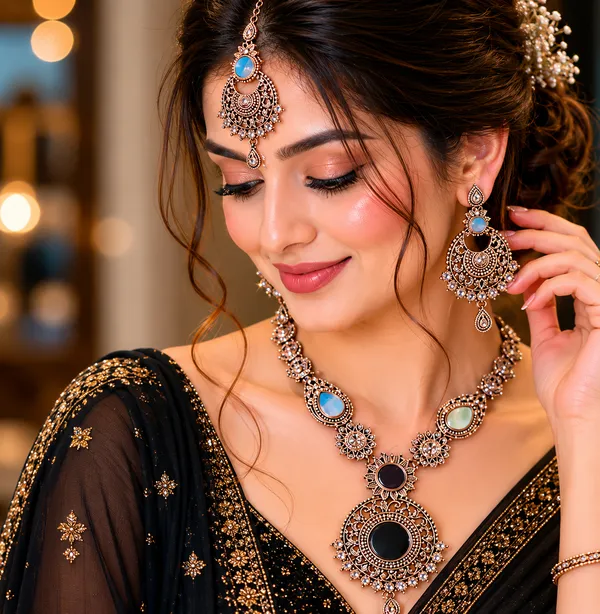 Silver_Oxidized_Filigree_Bridal_Necklace_Set_With_Earrings_For_Women