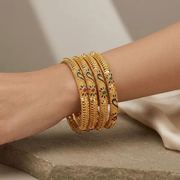 Gold_Plated_Peacock_Motif_Bangles_For_Women_(Pack_of_4_)