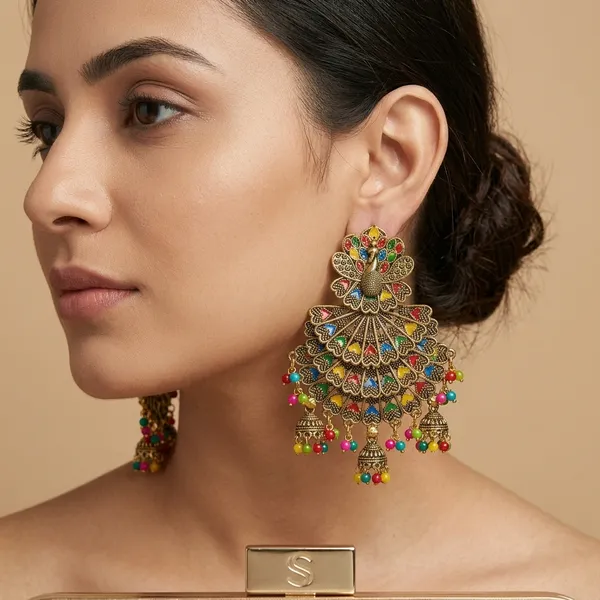 Gold_Alloy_Peacock_Multicolor_Bead_Jhumka_Earrings_For_Women_(Pack_of_3_)