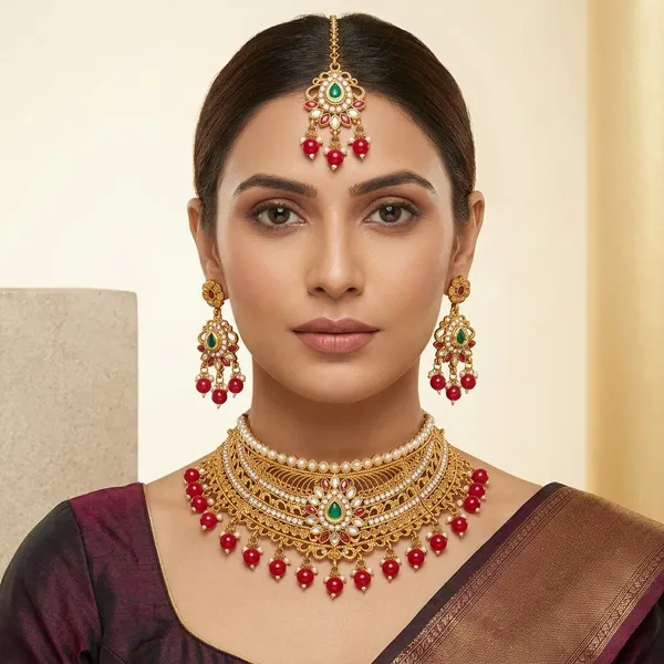 Gold_Kundan_Meenakari_Polki_Bridal_Necklace_Set_For_Women