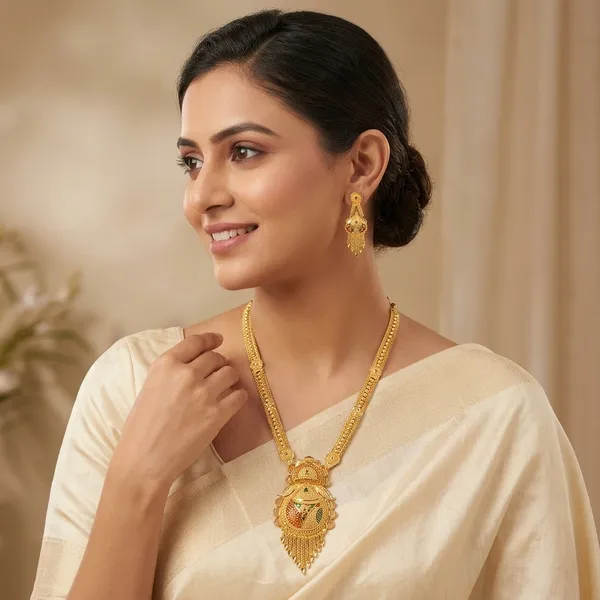 Gold_Copper_Floral_Pendant_Necklace_Set_For_Women