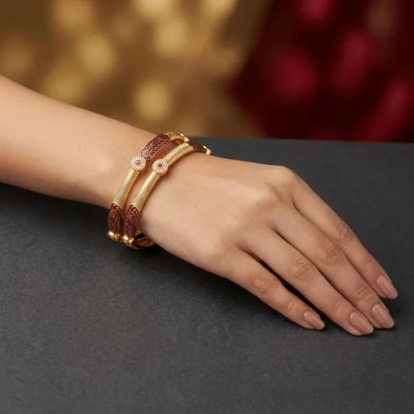 Gold_&_Red_Enamel_Gold_Plated_Textured_Bangles_Set_For_Women_(Pack_of_2_)