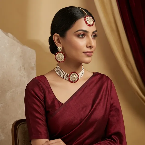 Gold_&_Red_Kundan_Floral_Jewellery_Set_For_Women