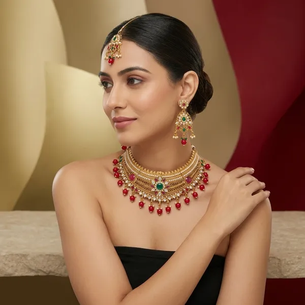 Gold_Alloy_Polki_Kundan_Choker_Necklace_Set_With_Red_Beads_For_Women
