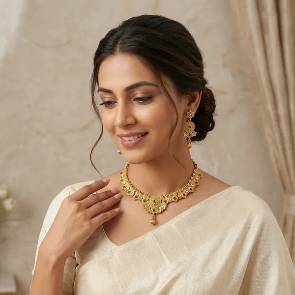 Gold_Antique_Kundan_Choker_Necklace_Set_With_Earrings_For_Women