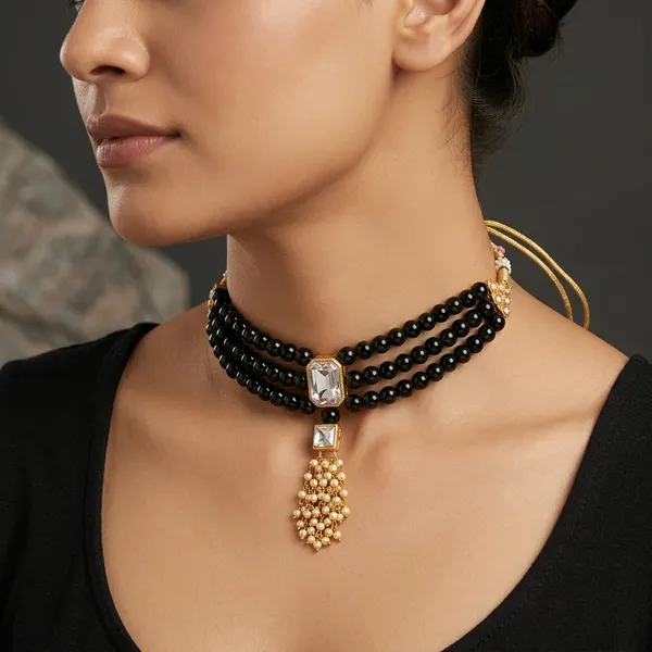 Black_&_Gold_Beaded_Choker_Necklace_For_Women