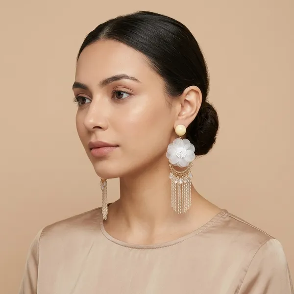 Red_White_Alloy_Floral_Chain_Tassel_Drop_Earrings_For_Women