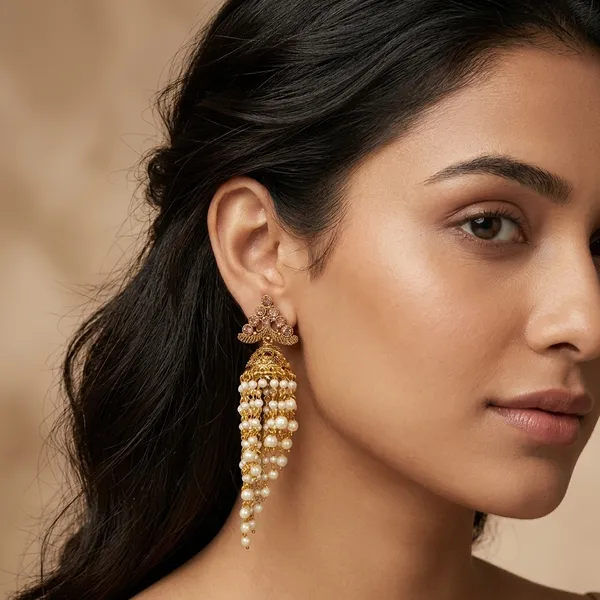 Gold_Pearl_Strand_Jhumka_Earrings_For_Women