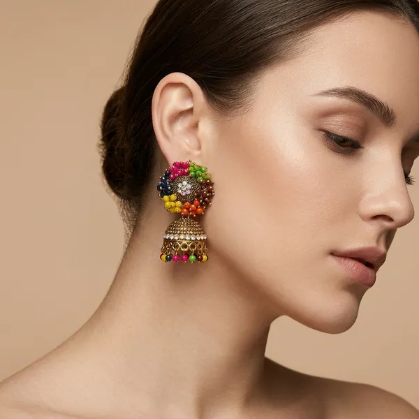 Green_Red_Alloy_Beaded_Jhumka_Earrings_For_Women
