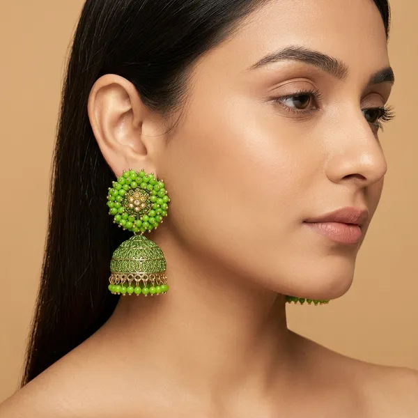 Red_Green_Alloy_Beaded_Jhumka_Earrings_For_Women