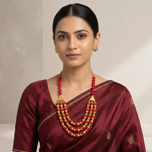 Red_Gold_Beaded_Multi-Strand_Traditional_Necklace_For_Women