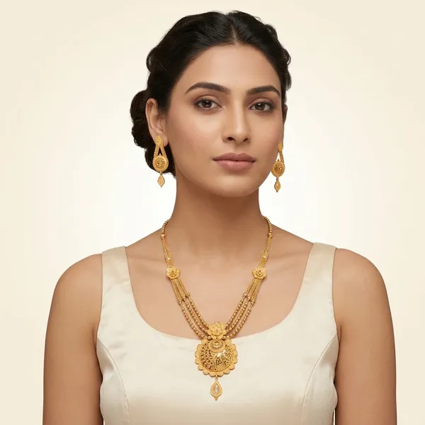 Red_Gold_Multi-Strand_Floral_Pendant_Necklace_Set_For_Women