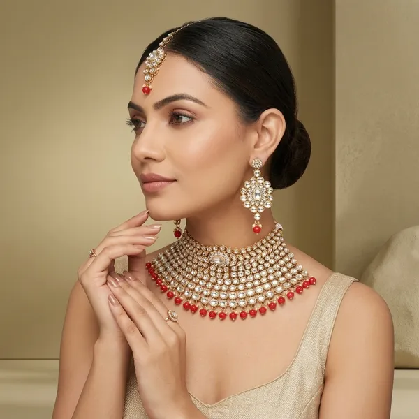 Gold_Pink_Kundan_Red_Stone_Bridal_Necklace_Set_With_Maang_Tikka_For_Women
