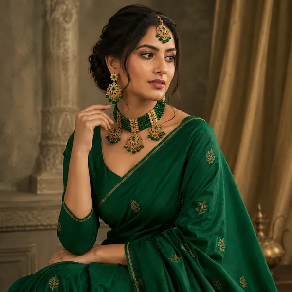 Gold_Green_Beaded_Choker_Necklace_Set_With_Maang_Tikka_For_Women