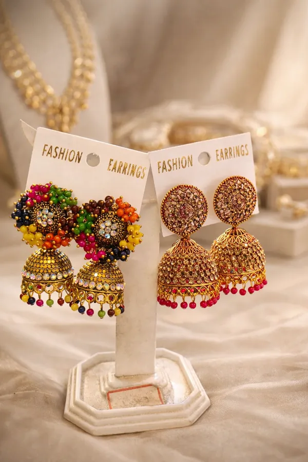 Green_Red_Alloy_Beaded_Jhumka_Earrings_For_Women
