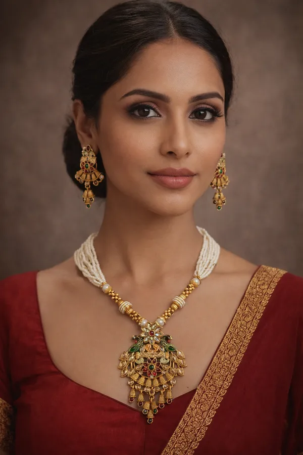 Gold_Temple_Kundan_Pendant_Necklace_Set_With_Earrings_For_Women