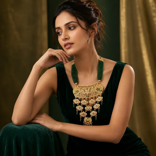 Gold_Kundan_Green_Beaded_Multi-Layered_Necklace_For_Women