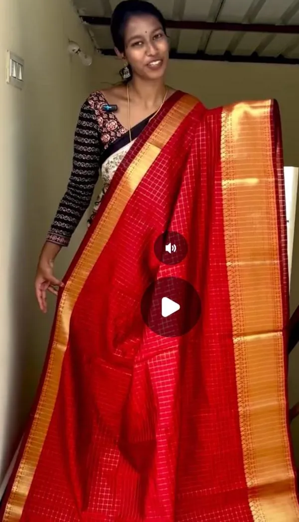 Semi_Katan_With_Katan_Gold_Zari_Saree_pooja_hegde_-_Red